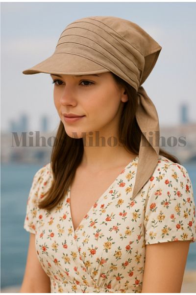 Mihos Women's Beige Tie Bandana & Safari & Visor Hat