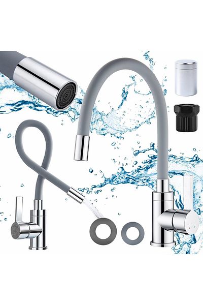NewEvo Kitchen Sink Faucet, Stainless Steel, High Spout, Ceramic Cartridge, Single Lever, Silicone Cover