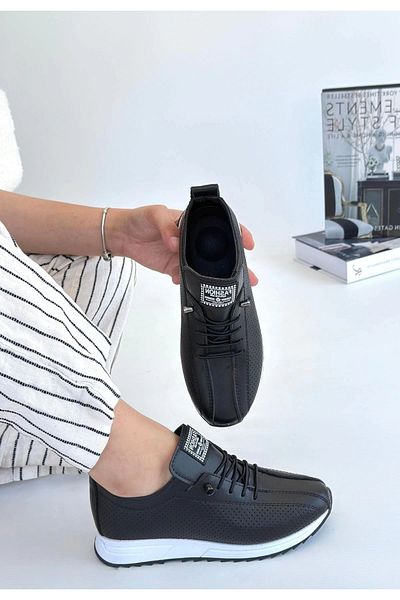 Combin Fiert Black Leather Lace-Up Sports Shoes