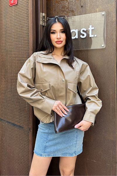 moda armanc Women's Oversize Biker Leather Jacket - Double Large Pocket Bomber Fit