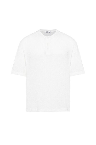 VAMOSCLO Basic Oversize Button Collar T-Shirt Ecru