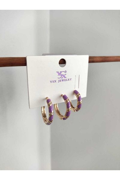 stainles steel Steel Enameled Triple Purple Ring Set Steel Earrings