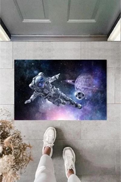 Mu Art Ahşap Decorative Digital Galaxy Astronaut Blue Door Mat Outdoor Door Mat K-2119