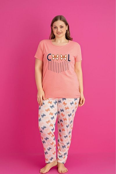 Farya Home X-Dreamy Plus Size Cotton Patterned Short Sleeve Pajamas Set