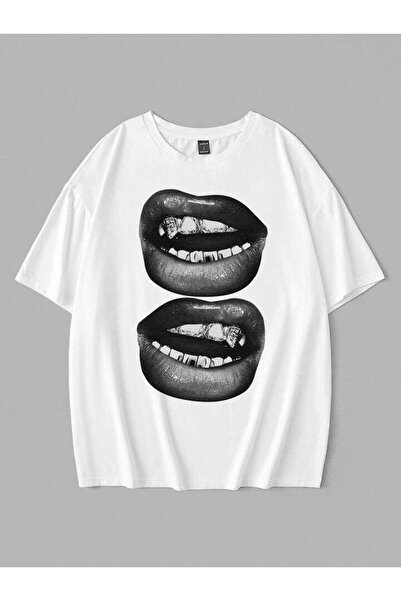 SEDA IŞIKLAR UNISEX ΓΥΝΑΙΚΕΙΟ-ΑΝΔΡΙΚΟ T-SHIRT GRILZ LIP PRINTED OVERSIZE