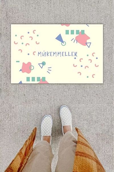 Mu Art Ahşap Digital Printing Decorative Geometric Powder Door Mat K-1216