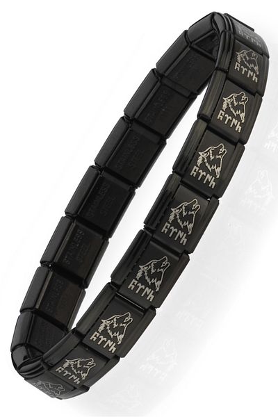 Takı Dükkanı Wolf Head Göktürk Türk Written Italian Charm Unisex Steel Bracelet Scb57