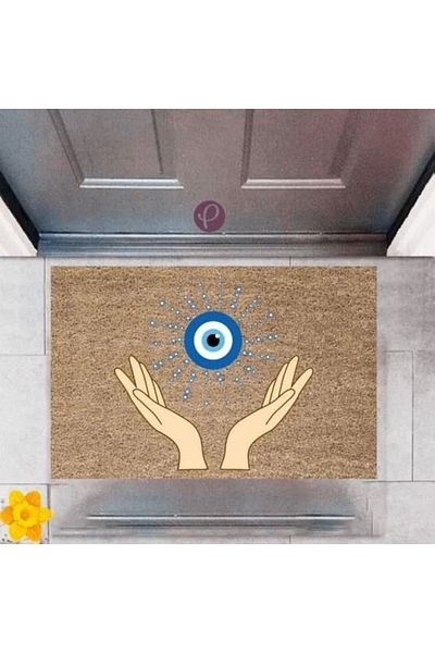 Mu Art Ahşap Door Mat Decorative Digital Print Evil Eye Bead P-2490