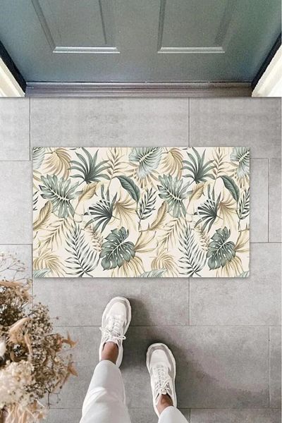 Mu Art Ahşap Digital Leaf Light Brown Door Mat Outdoor Door Mat K-3051