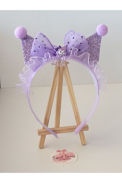 Sweet twins accessories Kuromi Girl's Crown Sparkling Tulle Bow Pompom Purple Girl's Crown