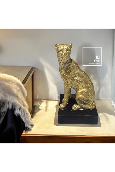 77 Ndome Altın Rengi Leopar Dekoratif Biblo Modern Tasarım Ev ve Ofis Dekoras...