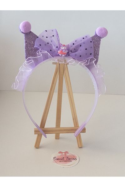 Sweet twins accessories Kuromi Girl's Crown Sparkling Tulle Bow Pompom Purple Girl's Crown