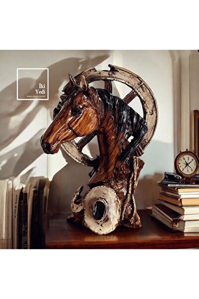 77 Dario At Biblosu At Arabası Tekerleği At Nalı ve Kovboy Şapkası Figürlü Dekoratif Obje Ev Dekor İş