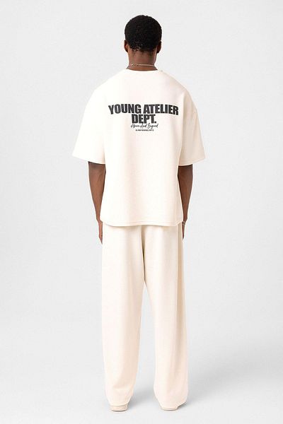 VAMOSCLO Label Detailed Oversize Modal Fabric Tracksuit Suit Ecru