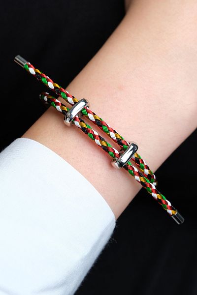Jack Ferrero Silver Steel / Unisex Colorful String Bracelet (Adjustable)