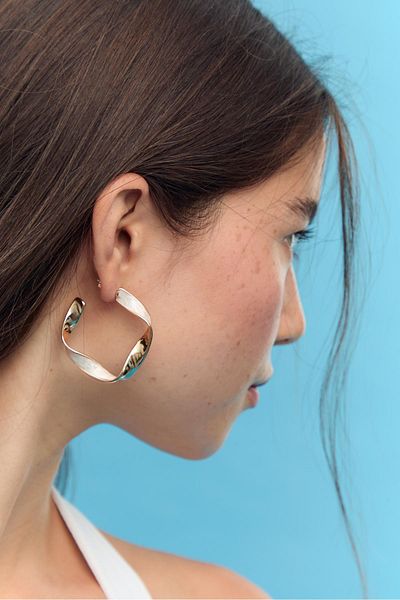 Stradivarius Set of 9 enamelled irregular hoop earrings