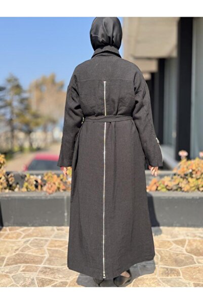 MissWhence Front and Back Zipper Bag Pocket Linen Overcoat 37509