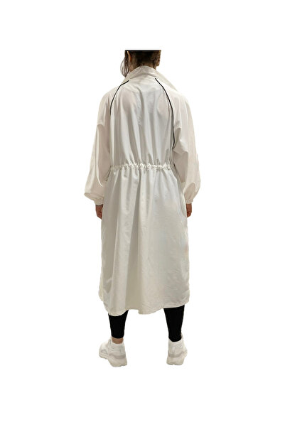 SOLOBUY Midi Trench Coat, Women's Sporty Style, Stand-up Collar, White