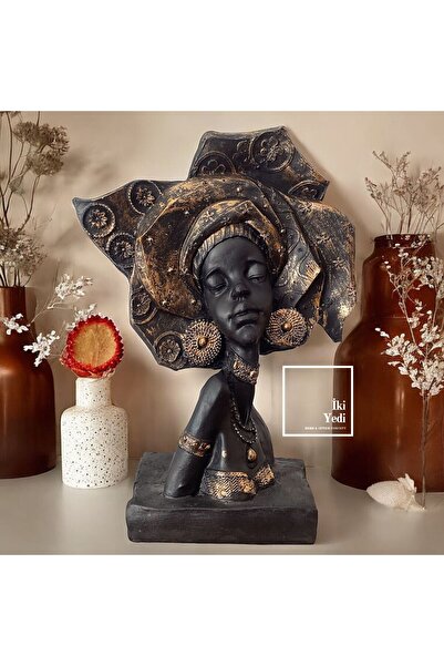 77 Samara 77-1 Afrika Kadın Büstü Dekoratif Heykel Etnik Büst Obje Modern Tasarım Ev ve Ofis Dekoru