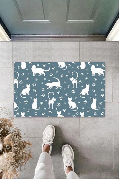 Mu Art Ahşap Gray Door Mat Cat Paw Pattern K-3254