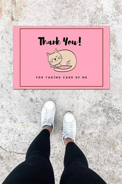 Mu Art Ahşap Digital Printing Pink Sleeping Cat Pattern Door Mat K-1031