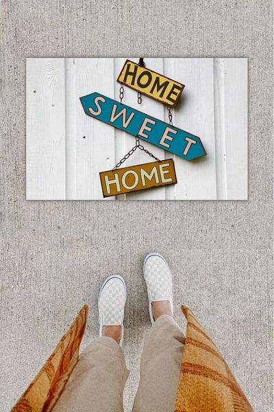 Mu Art Ahşap Digital Print Decorative Home Sweet Home White Door Mat K-1229