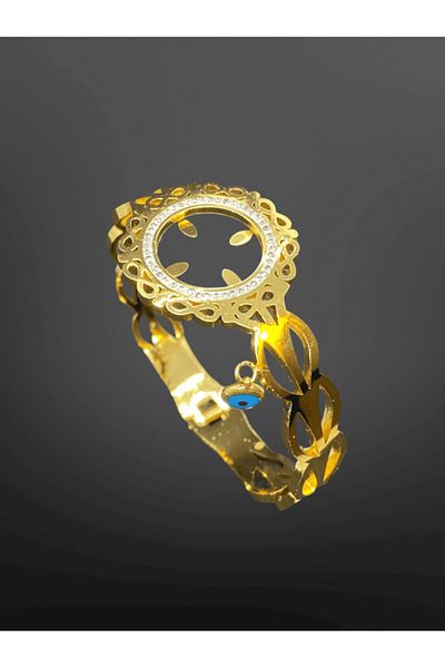 FM Quarter Capacity Zircon Stone Evil Eye Beaded Gold Color 316L Stylish and Shiny Steel Bracelet