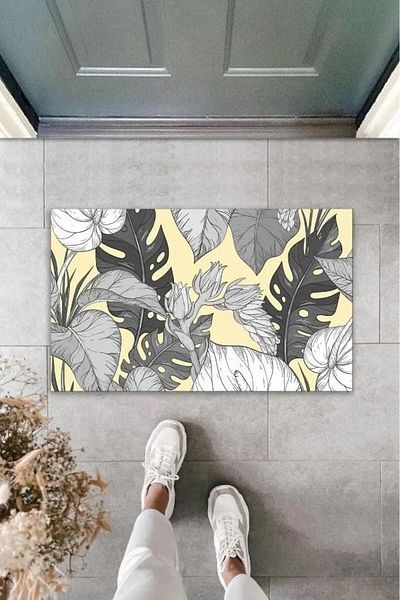 None Decorative Digital Printing Gray Leaf Outdoor Mat K-2106