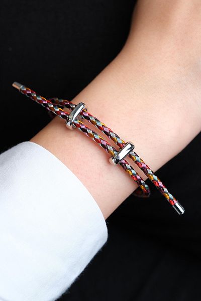 Jack Ferrero Silver Steel / Unisex Colorful String Bracelet (Adjustable)