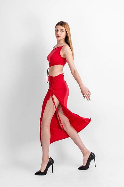 Bak Moda Red Dress with Slit Detail and Tie Strap