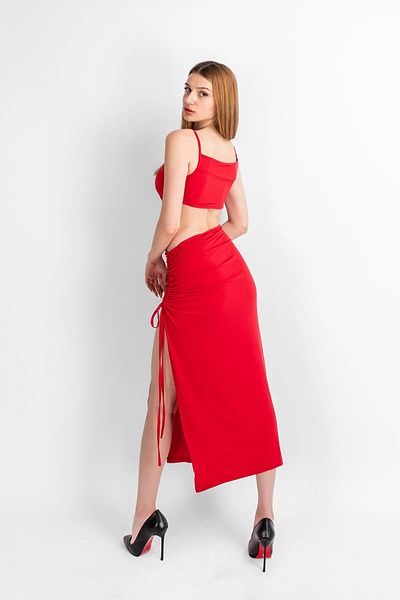 Bak Moda Red Dress with Slit Detail and Tie Strap