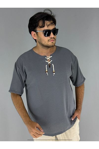 MARESHAL Cotton Muslin Pear Collar Lace Detailed T-Shirt (Gray)