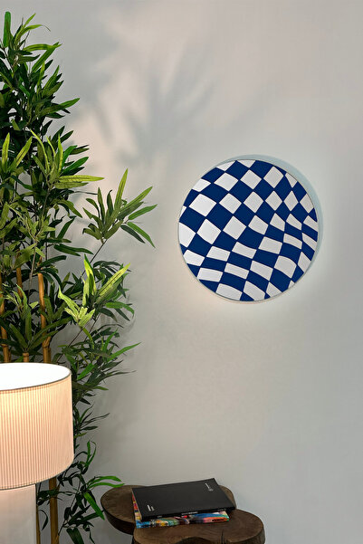 Ortakçı Design Echo Deco Dama Desen Baskılı Dekoratif Ayna Lacivert