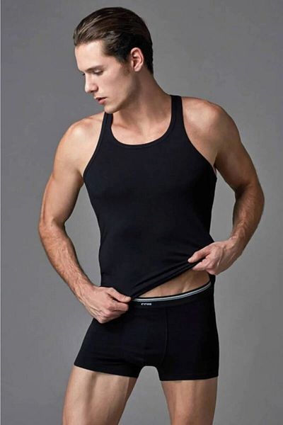 Eros 2 Pack, Cross Back Strap, Cotton & Lycra, Compact Men's Sports Singlet Set, Black