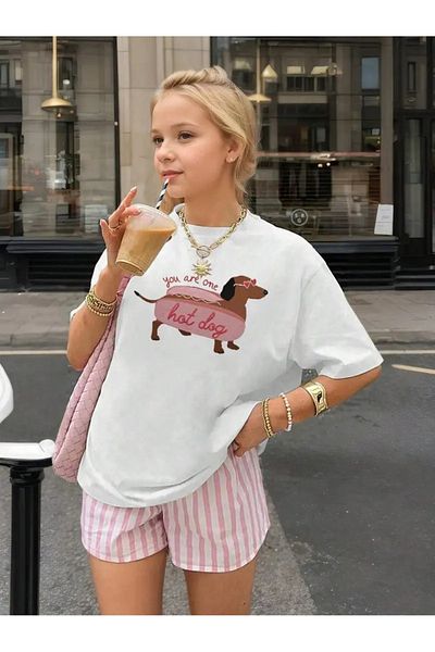 Touz Moda Tricou oversize unisex cu design Hot Dog Kids