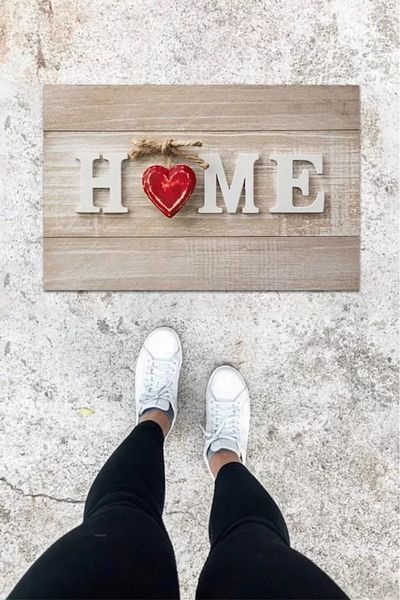 Home Red Digital Printed Small Heart Patterned Hooded Mat - K-1058