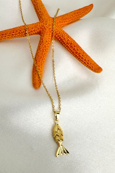 Modex Steel Gold Color Minimal Fish Necklace(45cm)
