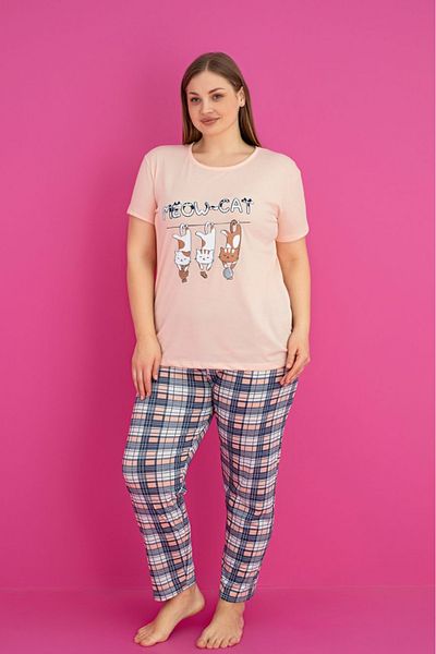 Farya Home X-Dreamy Plus Size Cotton Patterned Short Sleeve Pajamas Set