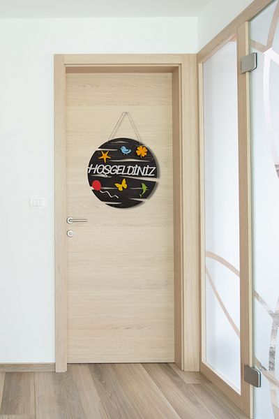 Kutaydan Welcome Written Round Mdf Laser Cut Door and Wall Decoration - Rebap Ahşap