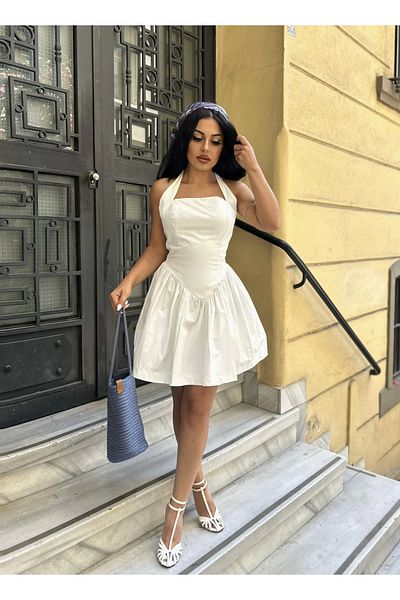moneta boutique Γυναικείο Μίνι Φόρεμα με λαιμόκοψη από ύφασμα Poplin