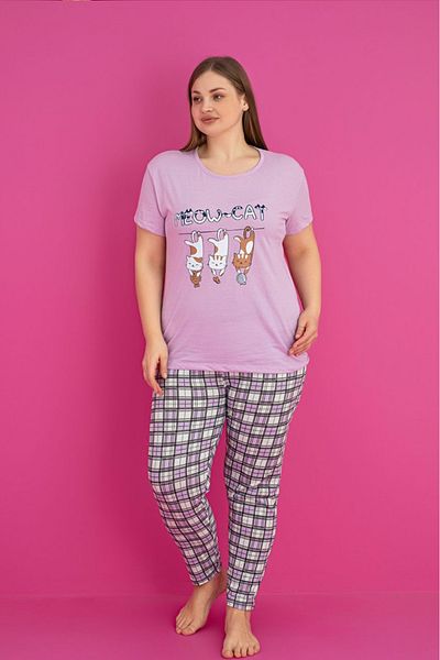 Farya Home X-Dreamy Plus Size Cotton Patterned Short Sleeve Pajamas Set