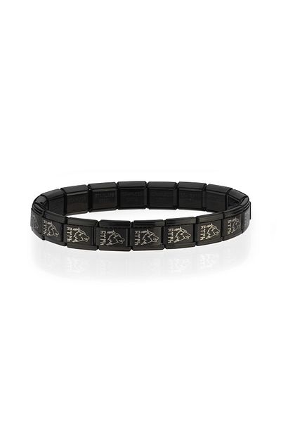 Takı Dükkanı Wolf Head Göktürk Türk Written Italian Charm Unisex Steel Bracelet Scb57