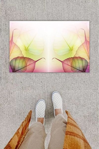 Mu Art Ahşap Digital Printing Decorative Leaf Pink Door Mat K-1243
