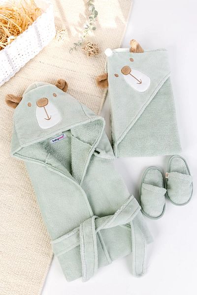 Babymod Antibacterial Baby Girl / Boy Bathrobe Set with Teddy Bear Figure