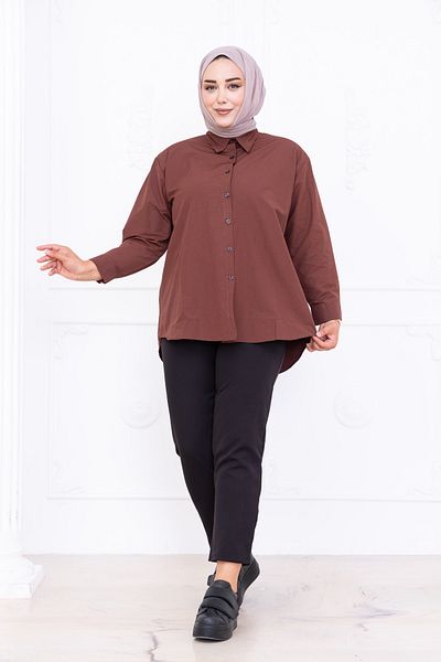 Patika Women's Plus Size Comfortable Shirt - Bitter Brown