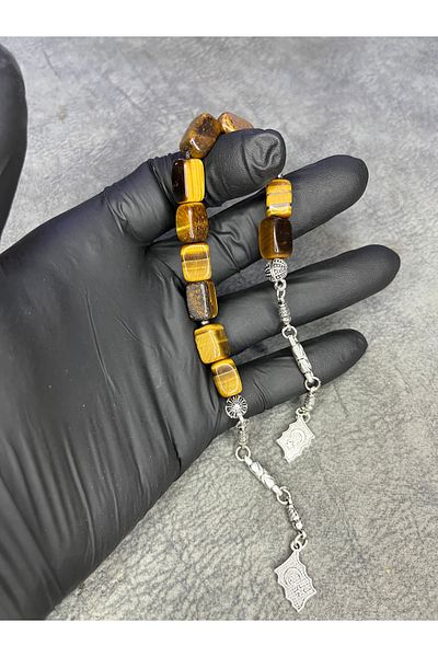 Mos Tespih Rectangular Zaza Shaking Tiger Eye Natural Stone Prayer Beads