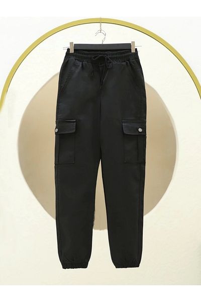 nedo7 Elastic waist and leg lace-up cargo jeans - black