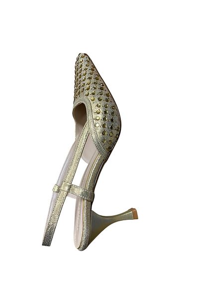 WHİTE LİNE Women's Stoned Open Back Closed Toe Thin Short Heeled Shoes