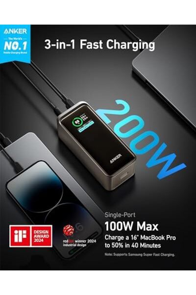 Anker بنك الطاقة برايم، شاحن محمول بسعة 20,000 مللي أمبير/ساعة مع خرج 200 وات