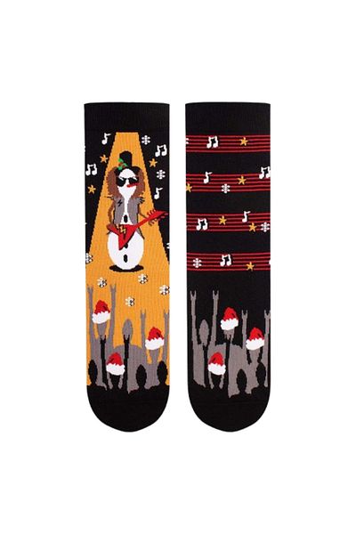 Pirin Hill Christmas Cotton Socks Arty Socks Snowman Rocker Black